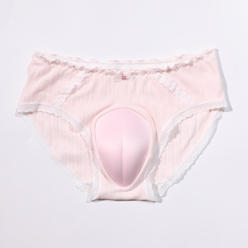 Japanese Style Sexy Male to Female Crossdressing Hidden jj Style Triangle Panties with Bowknot, Sexy Plus Size for Crossdressers CD Low-rise Underwear