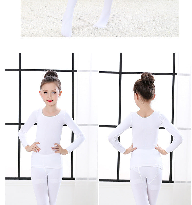 Children's Dance Base Shirt Autumn Winter Girls' Fleece-Lined Nude Invisible Underwear Skin Color Thermal Wear Tight-Fitting Practice Clothes
