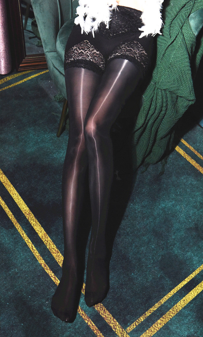 2021New Glossy White Open Crotch Lace Stockings Panties One-Piece Black Stockings Women Thin Sexy Open Crotch Liquid Stockings