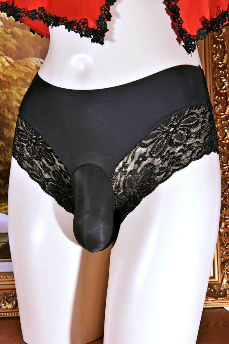 Little Matchmaker Lace One-Piece Ice Silk Underwear for Men with Sheath Sexy Hip-Lifting One-Piece Thong Low-Waist Triangle Underwear