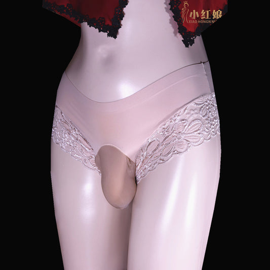 Little Matchmaker Lace One-Piece Ice Silk Underwear for Men with Sheath Sexy Hip-Lifting One-Piece Thong Low-Waist Triangle Underwear