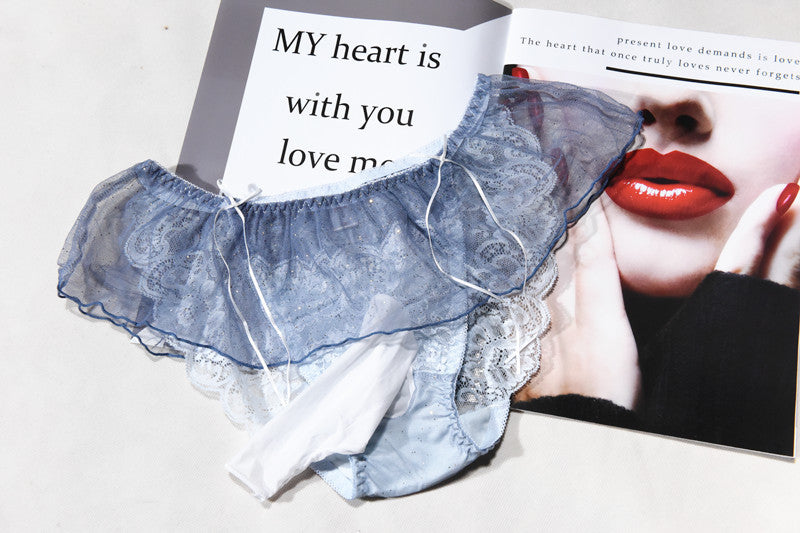 Ice Silk Feel Men's Triangle Underwear Transparent Sexy Breathable Thong Summer Japanese Style Lace Underwear