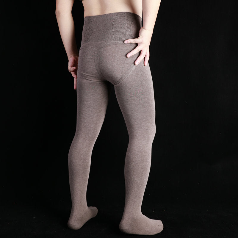 Autumn and Winter Men's Fleece-Lined Thermal Tights High Waist Tummy Control Vertical Opening Tight Sexy Thickened Stockings Leggings