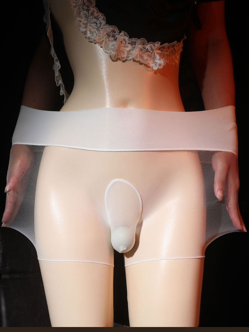 Deep Crotch Seamless Ultra-Thin0.01Men's Silk Stockings and Underwear jj Set of Flat-Cut Fully Transparent Sexy Plus Size High-Waist Panties