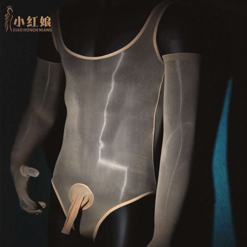 Men's Sexy Stockings Swimsuit Shiny One-piece Suit with jj Set of Fun912Ultra-thin Needle Airplane Socks Tempting Foot Fetish