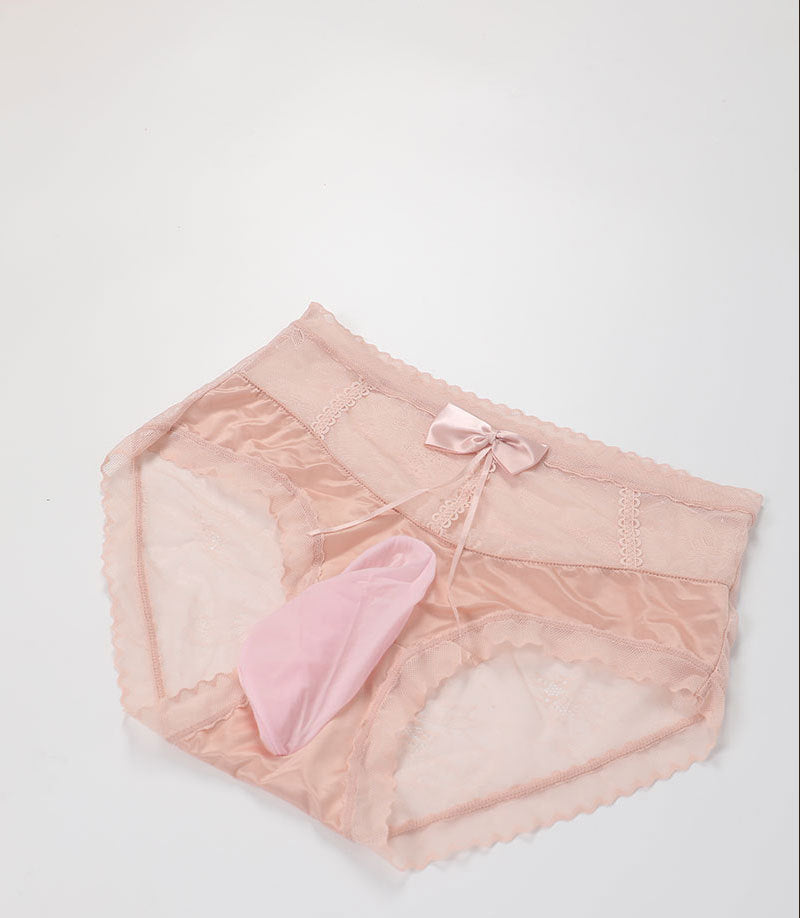 Sexy Men's Lace Briefs jj One-piece Large Size Sexy High Waist Bowknot Underwear Silky Underwear for Men