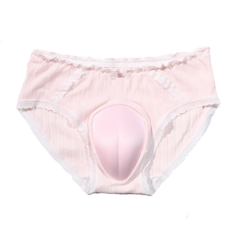 Japanese Style Sexy Male to Female Crossdressing Hidden jj Style Triangle Panties with Bowknot, Sexy Plus Size for Crossdressers CD Low-rise Underwear