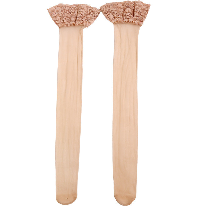 Lace Thigh-High Stockings Spring and Autumn Medium Thick Nude Stockings Sexy Slimming Over-the-Knee Long Stockings Velvet High Stockings