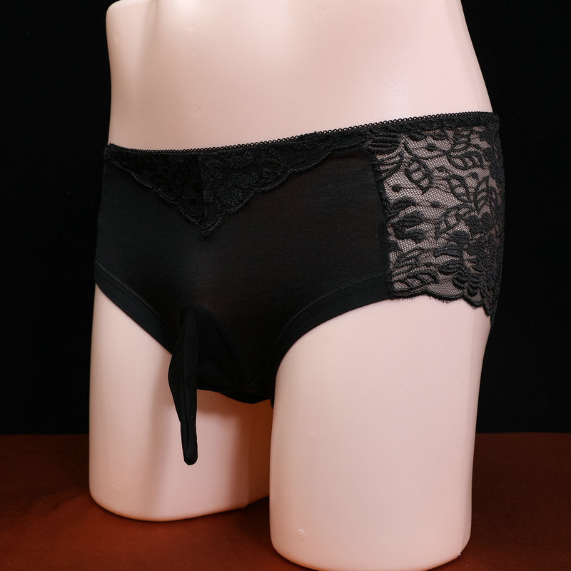 Men's Lace Underwear Sexy Strap jj Set of Stockings and Panties Ultra-thin Breathable Summer Fully Transparent Sexy Triangle Panties