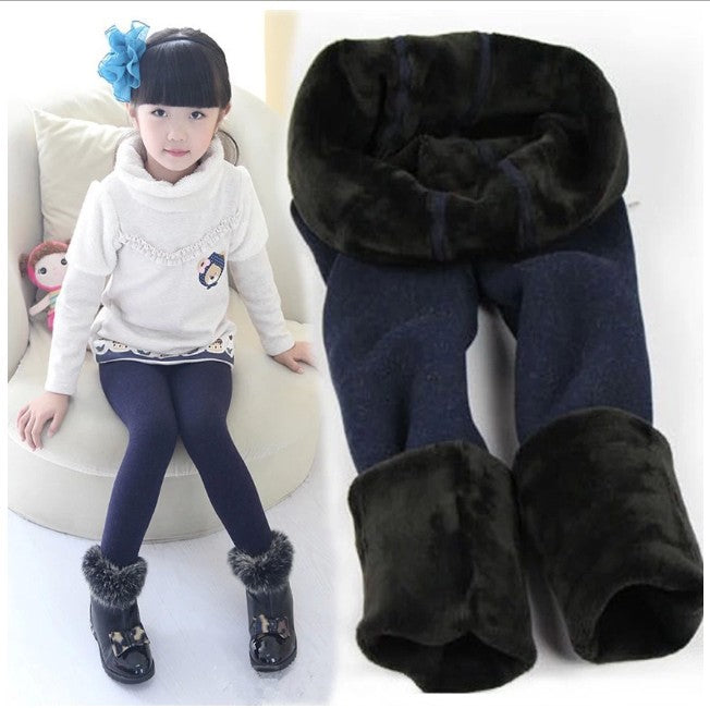 Autumn Winter Children's Leggings Fleece Lined Thickened Warm Pants Footed Colorful Cotton One-piece Pants Girls' Solid Color Kids Pants Children's Clothing