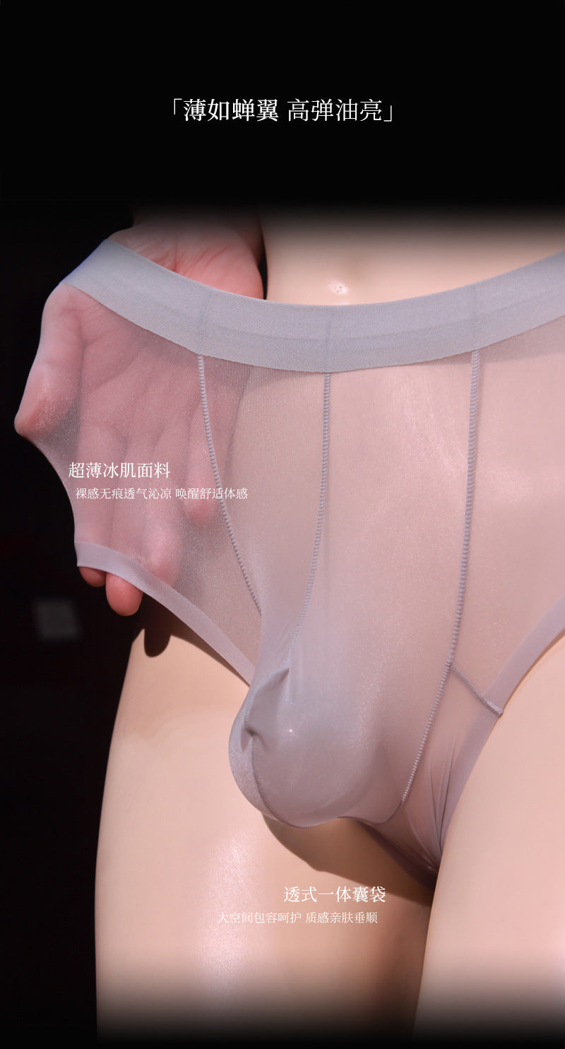 Little Red Dress Ice Silk Underwear Men's Sexy See-through Fully Transparent Briefs Cool and Silky Floating Sexy Underwear