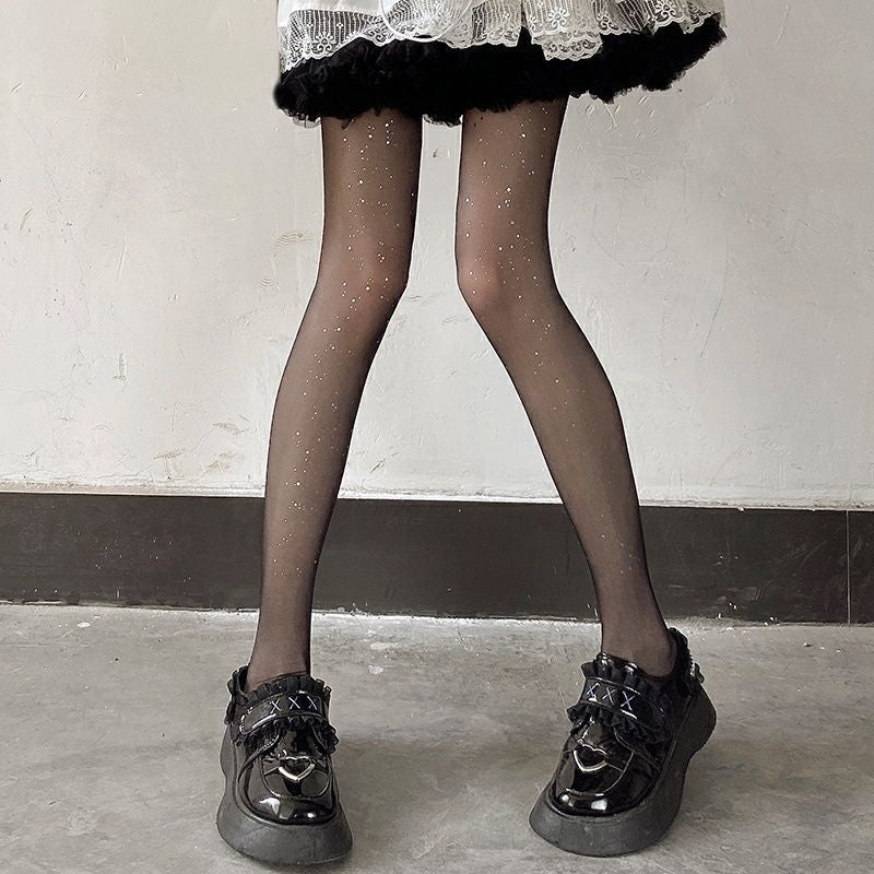 2023New Cosmic Star Print Stockings Women Summer Thin Black Silk Beauty Skin Pantyhose Ballet Style Ladies