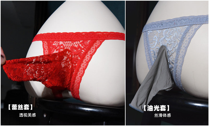 Men's Sexy Temptation Lace Thong Underwear Men's Flirty Thong Underwear U Transparent and see-through T Boxer shorts