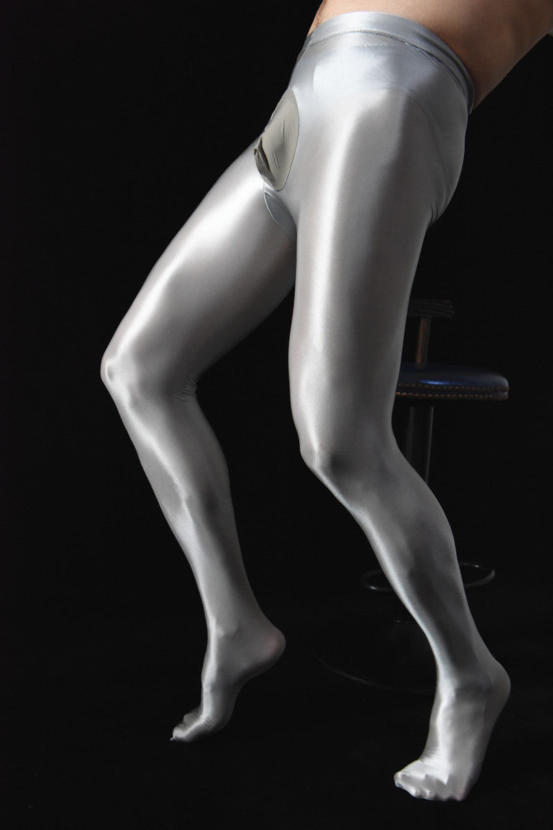 Men's Sexy Shiny Smooth Skin-Friendly Footed Back Seam Stockings Silky Ultra Elastic Tight Dance Yoga Pantyhose