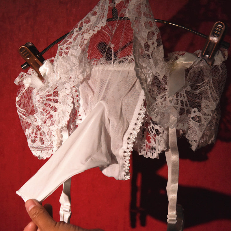 Men's Sexy Thong Lace Strap Underwear Ultra-thin Transparent Low-rise Transvestite Erotic Underwear Airplane jj Set