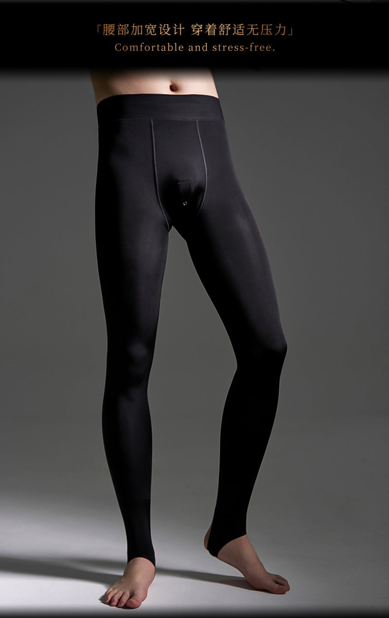 Autumn and Winter Bare Leg Artifact Men's Flesh-colored Leggings Slim High Waist Fleece-lined Warm One-piece Sexy jj Pantyhose Set