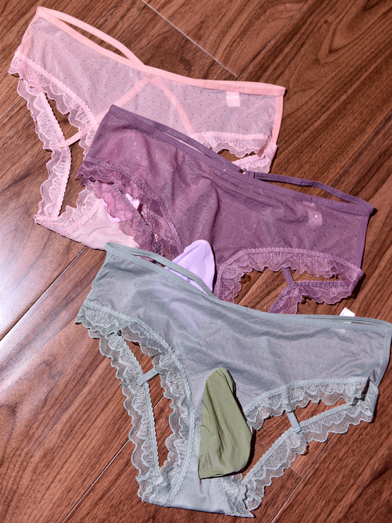 Little Red Sexy Men's Lace Hollow Out Passionate Thin Transparent Large Size Temptation Japanese Style Underwear jj Stockings and shorts