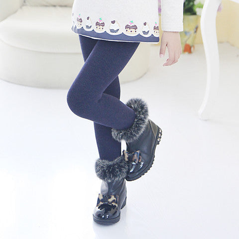 Autumn Winter Children's Leggings Fleece Lined Thickened Warm Pants Footed Colorful Cotton One-piece Pants Girls' Solid Color Kids Pants Children's Clothing