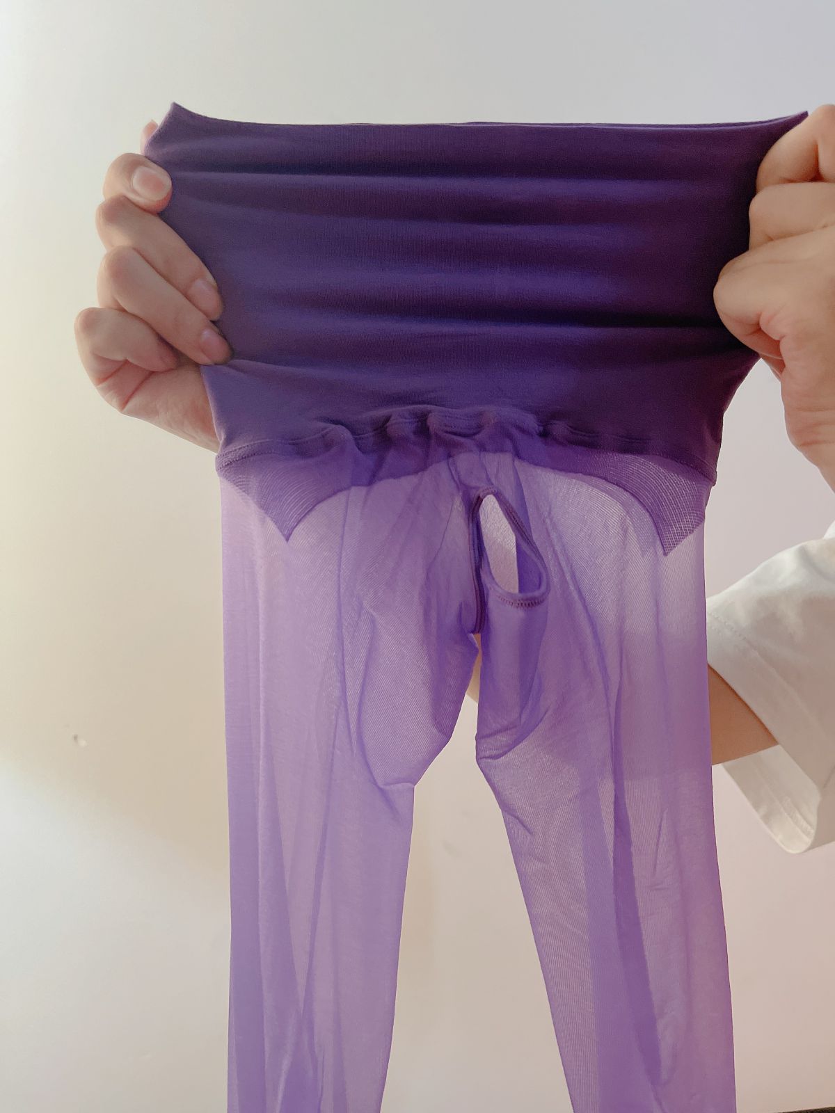 Aurora Open Crotch Stockings for Women Glossy360Seamless Sexy Silky Smooth Violet Plum Red Fashion Slimming