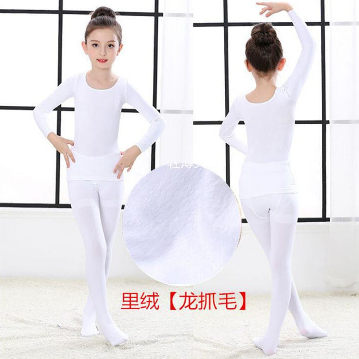 Children's Dance Base Shirt Autumn Winter Girls' Fleece-Lined Nude Invisible Underwear Skin Color Thermal Wear Tight-Fitting Practice Clothes