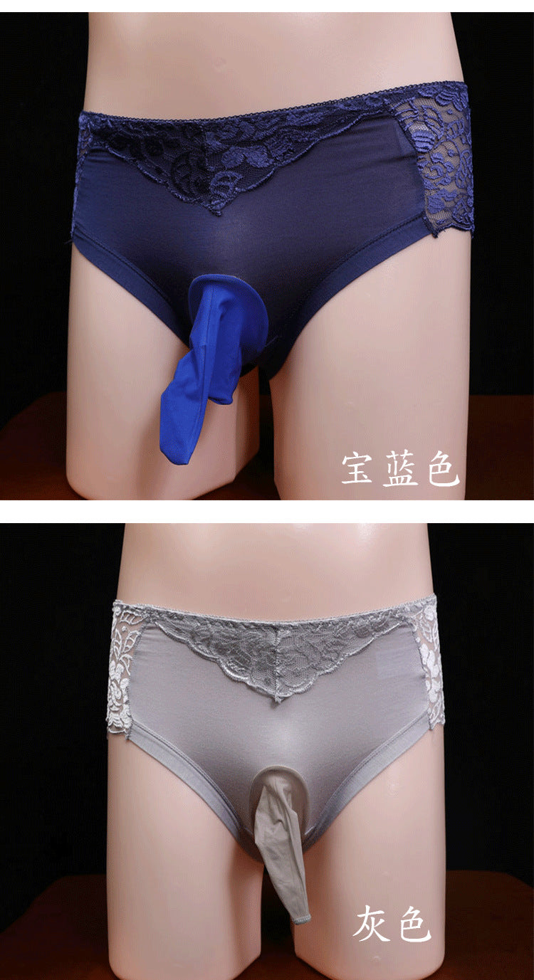 Men's Lace Underwear Sexy Strap jj Set of Stockings and Panties Ultra-thin Breathable Summer Fully Transparent Sexy Triangle Panties