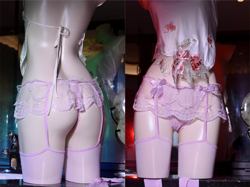 912Silky Smooth Lace Garter Stockings Thong T One-piece Pantyhose Sexy Long Tube Tights