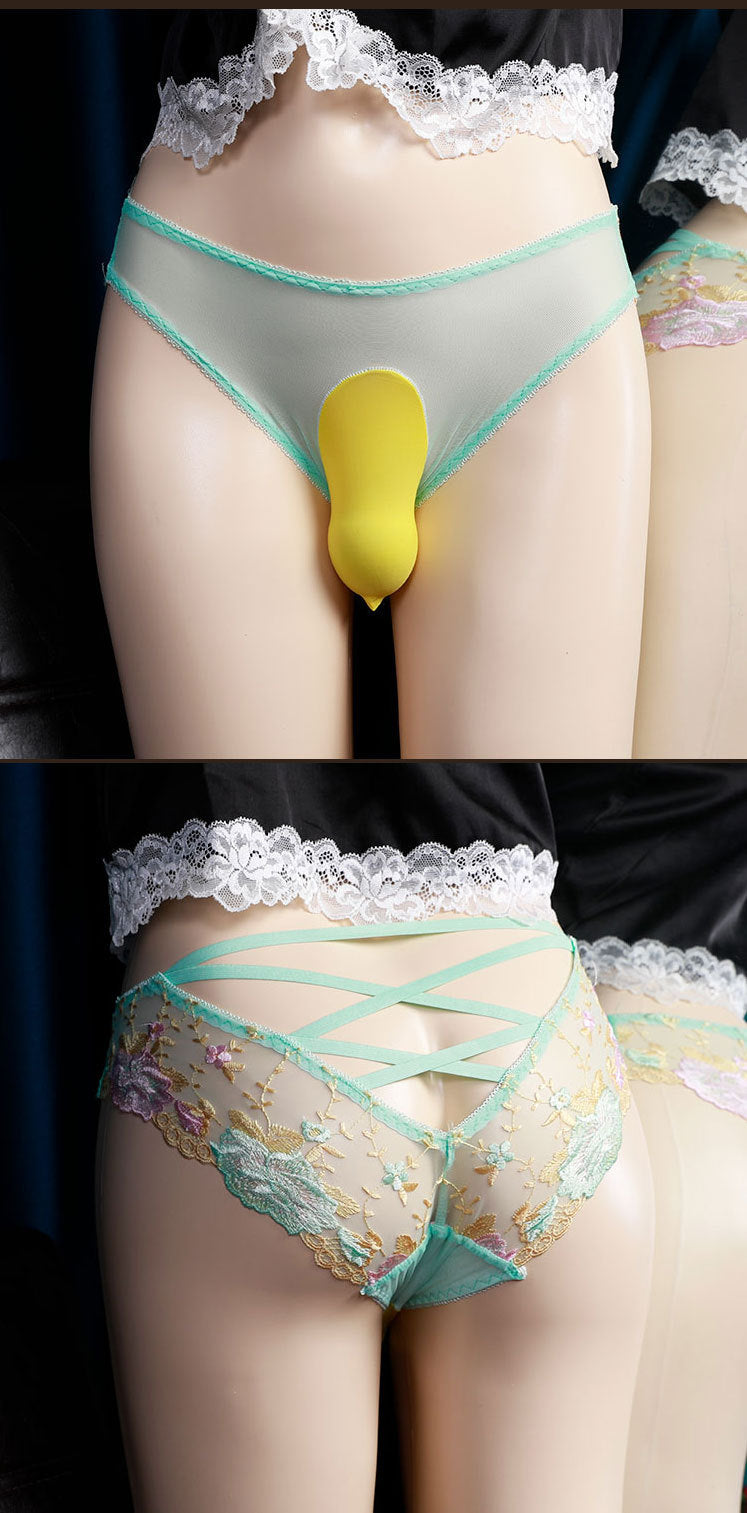 Retro Sexy Lace Embroidered Underwear for Men jj Set of Sexy Transparent Temptation Plus Size Embroidered Low Waist Triangle Panties