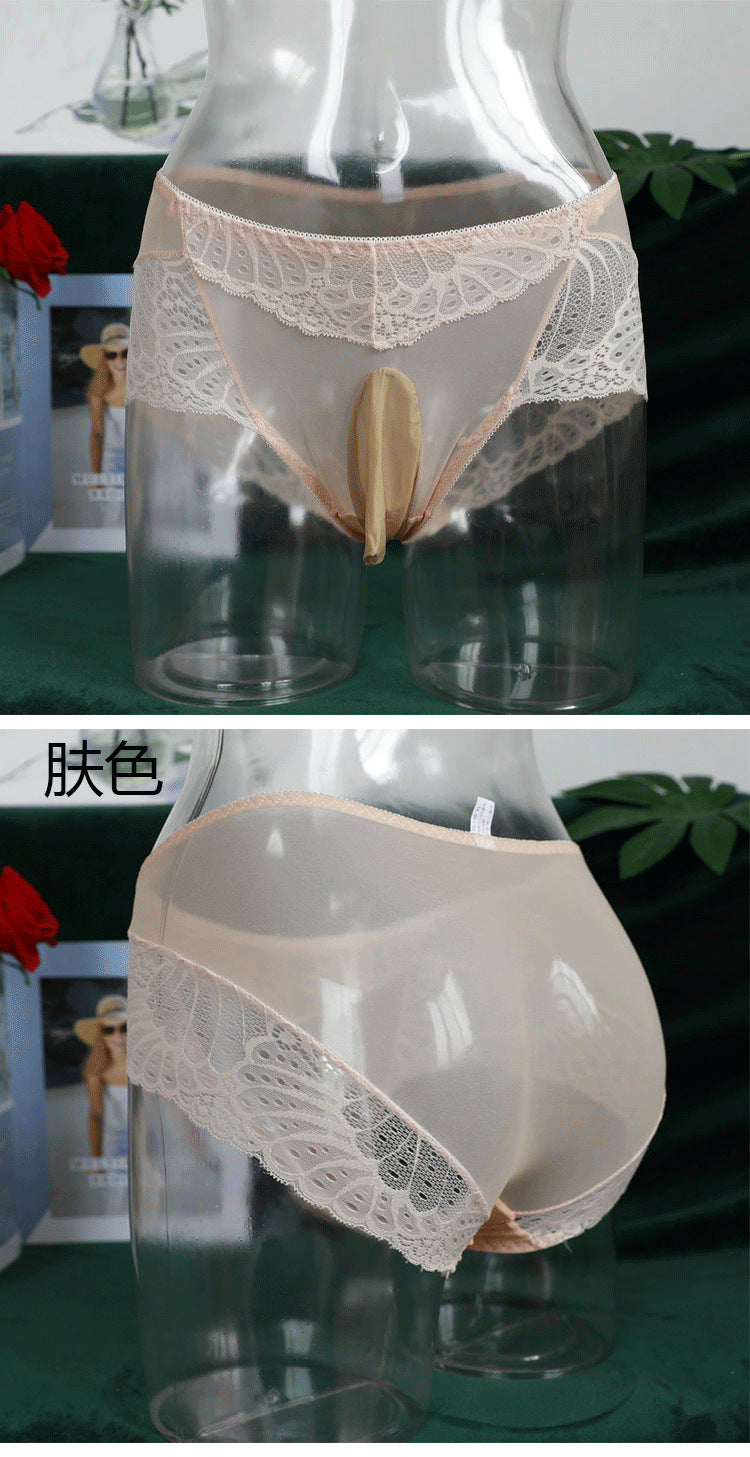 Dropshipping Low Waist Lace Underwear for Men jj Set of Sexy Ultra-thin Stockings and Panties Fully Transparent Mesh Panties