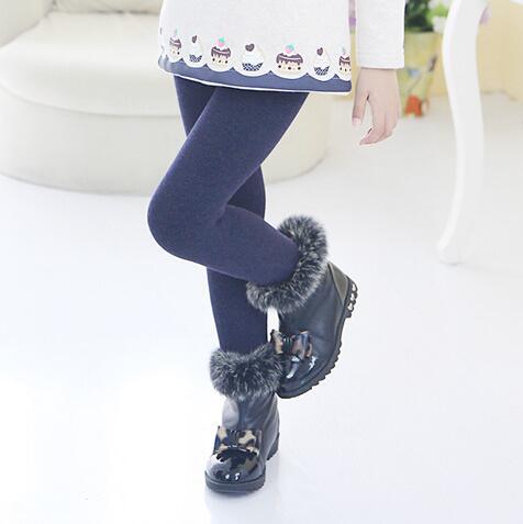 Autumn Winter Children's Leggings Fleece Lined Thickened Warm Pants Footed Colorful Cotton One-piece Pants Girls' Solid Color Kids Pants Children's Clothing