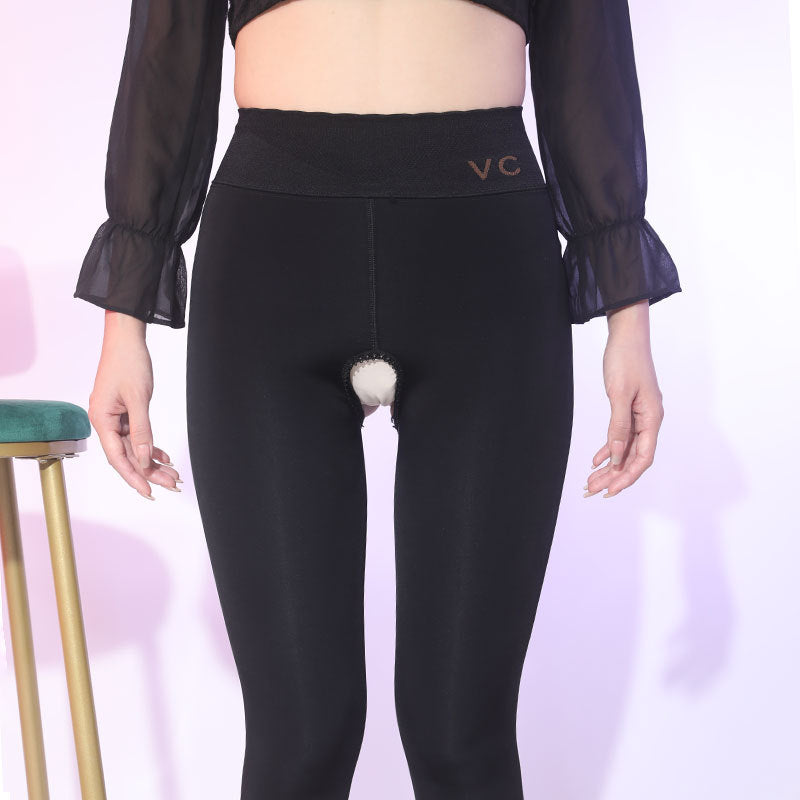 Autumn Winter Open Crotch Base Layer Pants for Women, Shiny Barbie Pantyhose, Sexy No-Remove Butt-Lifting Seamless Silky Fleece-Lined Tights