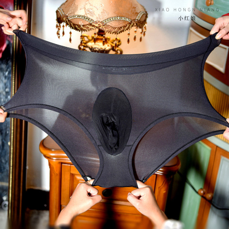 Plus Size Breathable Mid-Waist Seamless Sexy Men's Triangle Silk Stockings Underwear Egg Separator Milk Smooth Mask Shorts