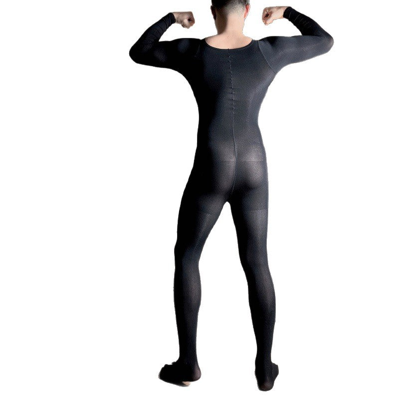 120D Velvet High Elasticity Ultra Soft Plus Size Men's Sexy Bodystocking One-piece Adult White Full Body Stockings