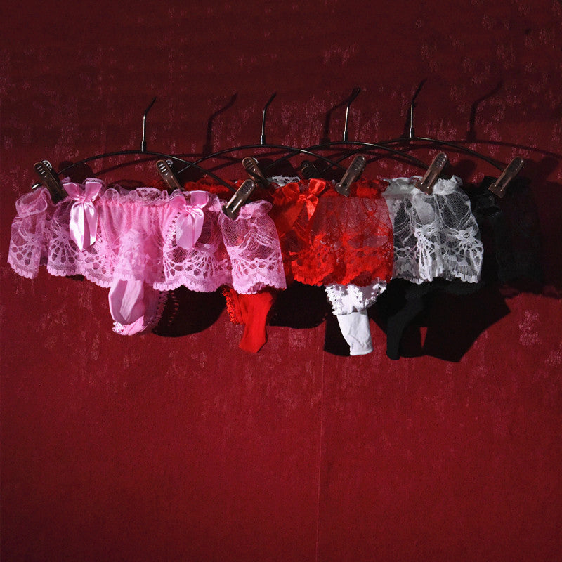 Men's Sexy Thong Lace Strap Underwear Ultra-thin Transparent Low-rise Transvestite Erotic Underwear Airplane jj Set