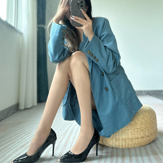 Aurora Open Crotch Stockings for Women Glossy360Seamless Sexy Silky Smooth Violet Plum Red Fashion Slimming