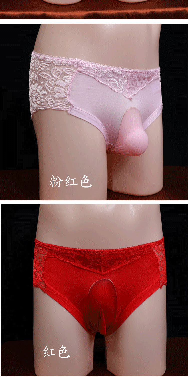 Men's Lace Underwear Sexy Strap jj Set of Stockings and Panties Ultra-thin Breathable Summer Fully Transparent Sexy Triangle Panties