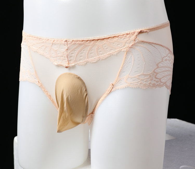 Plus Size Men's Lace Belt jj Set of Underwear Fully Transparent Delicate Sexy Lace Men's Low Waist Briefs