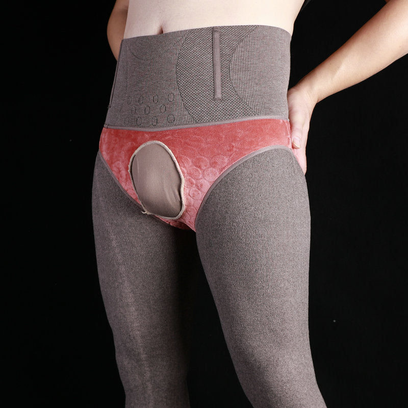 Autumn and Winter Men's Fleece-Lined Thermal Tights High Waist Tummy Control Vertical Opening Tight Sexy Thickened Stockings Leggings