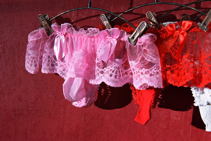 Men's Sexy Thong Lace Strap Underwear Ultra-thin Transparent Low-rise Transvestite Erotic Underwear Airplane jj Set