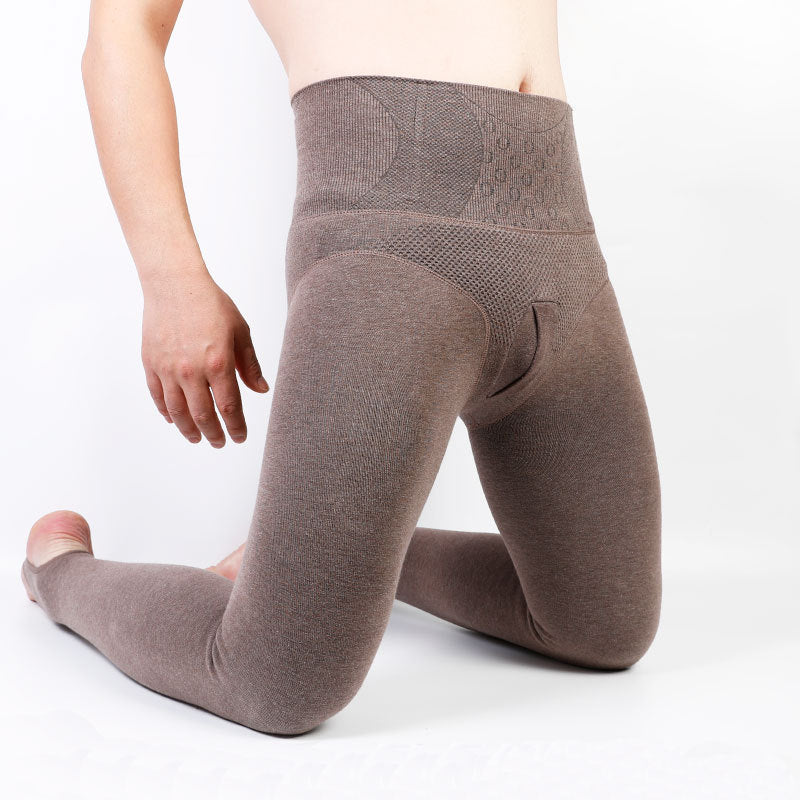 Autumn and Winter Men's Fleece-Lined Thickened Thermal Tights High-Waisted Tummy Control Slim Fit Vertical Opening Pantyhose