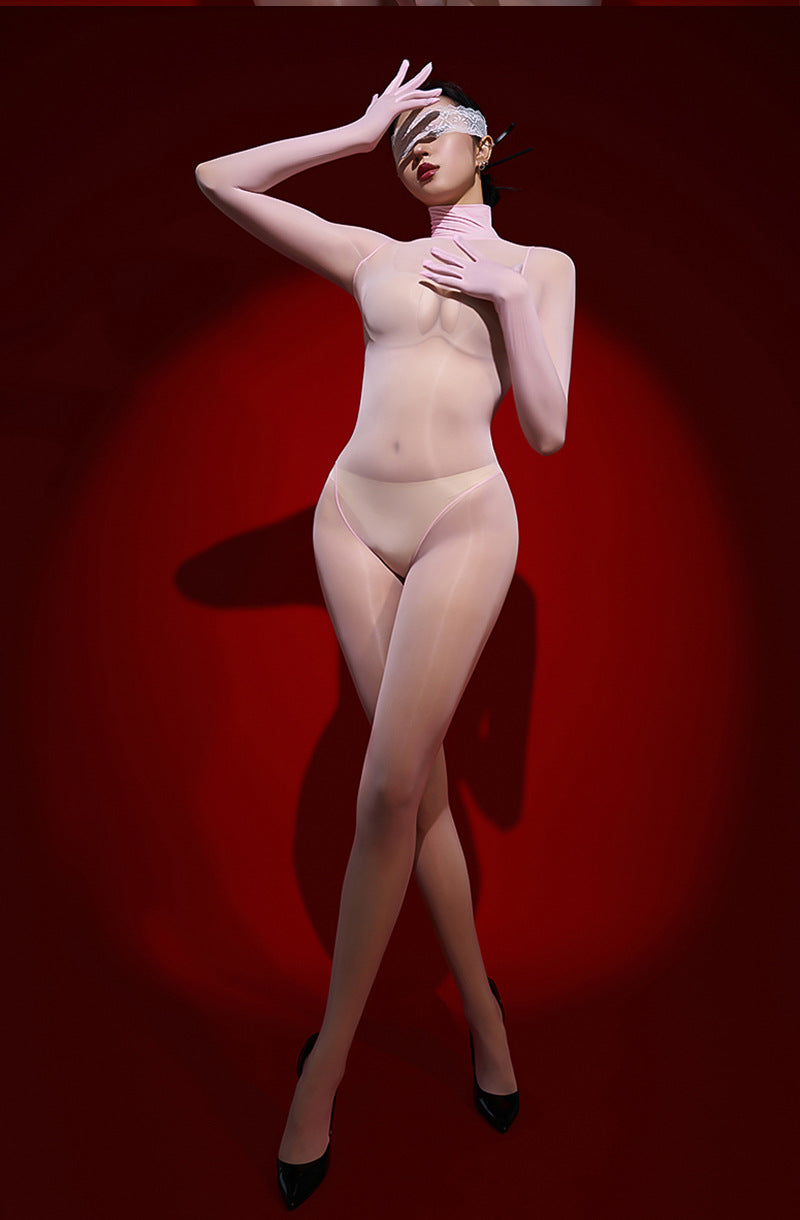 8D Glossy Sexy Stockings One-piece Temptation Seamless Tight-fitting Wrapped Five-finger Stockings Black Silk Full-body One-piece Stockings