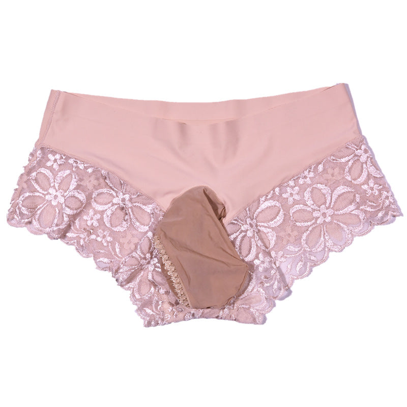 Little Matchmaker Lace One-Piece Ice Silk Underwear for Men with Sheath Sexy Hip-Lifting One-Piece Thong Low-Waist Triangle Underwear