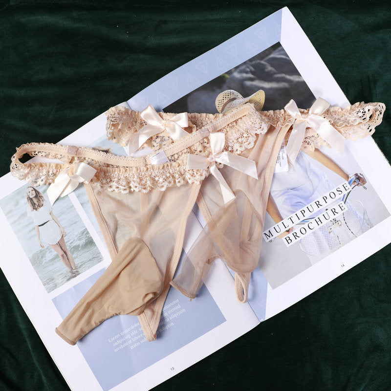 Men's Sexy Underwear Ultra-Thin Fully Transparent Belt jj Set of Stockings and Underwear Low Waist Sexy Plus Size Men's Thong