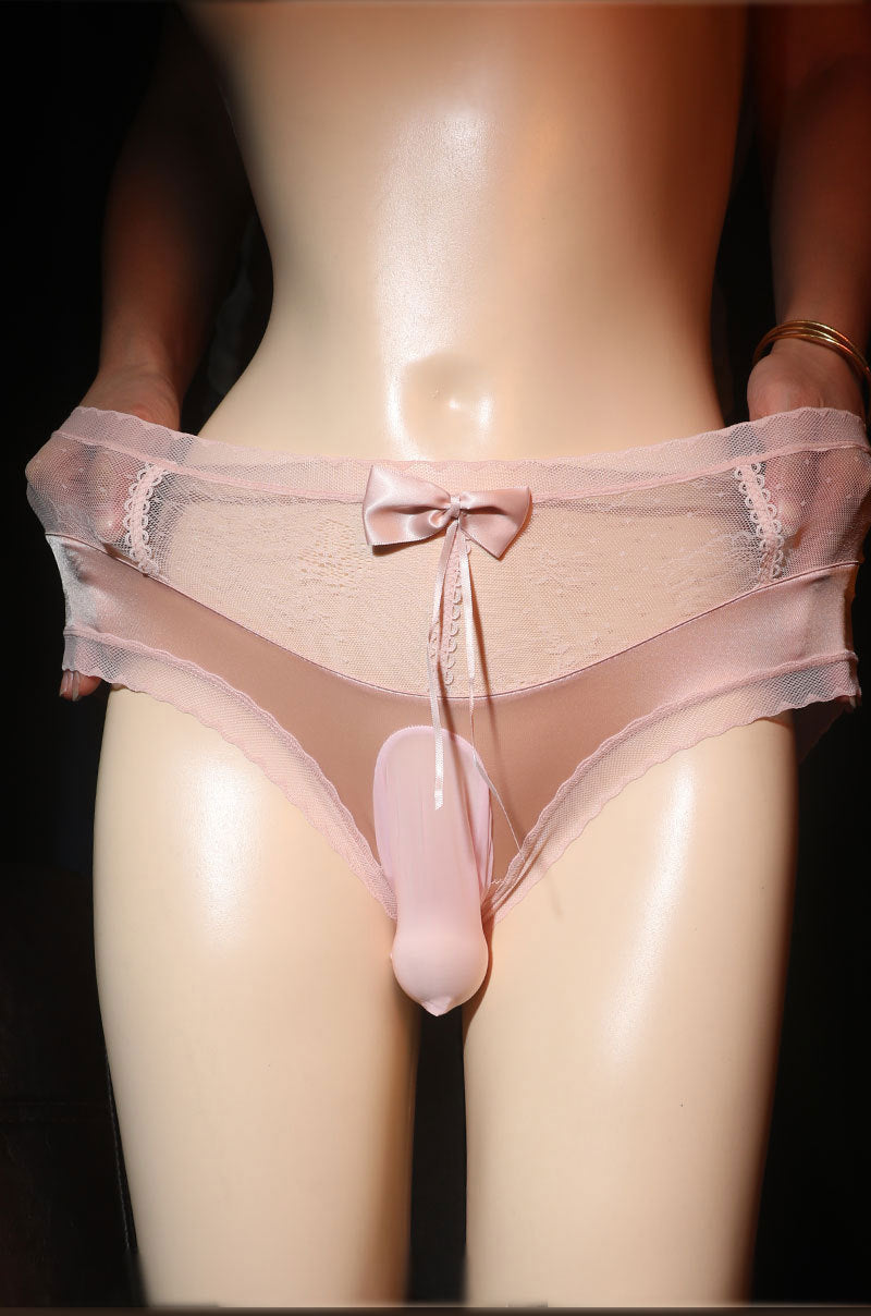 Sexy Men's Lace Briefs jj One-piece Large Size Sexy High Waist Bowknot Underwear Silky Underwear for Men