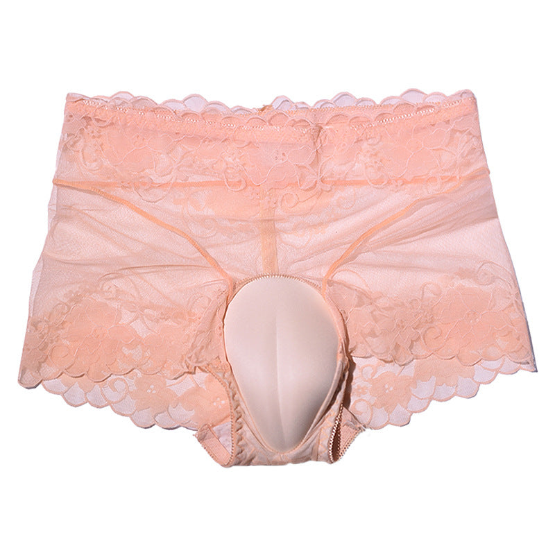 Sexy Lace Hidden jj Men's Underwear3D 3D Cover U High Waist Transparent Mesh Crotch Protection Sponge Pad Underwear