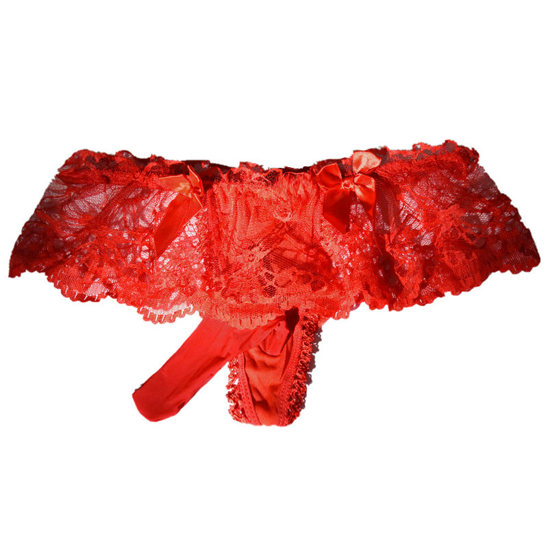 Men's Sexy Thong Lace Strap Underwear Ultra-thin Transparent Low-rise Transvestite Erotic Underwear Airplane jj Set