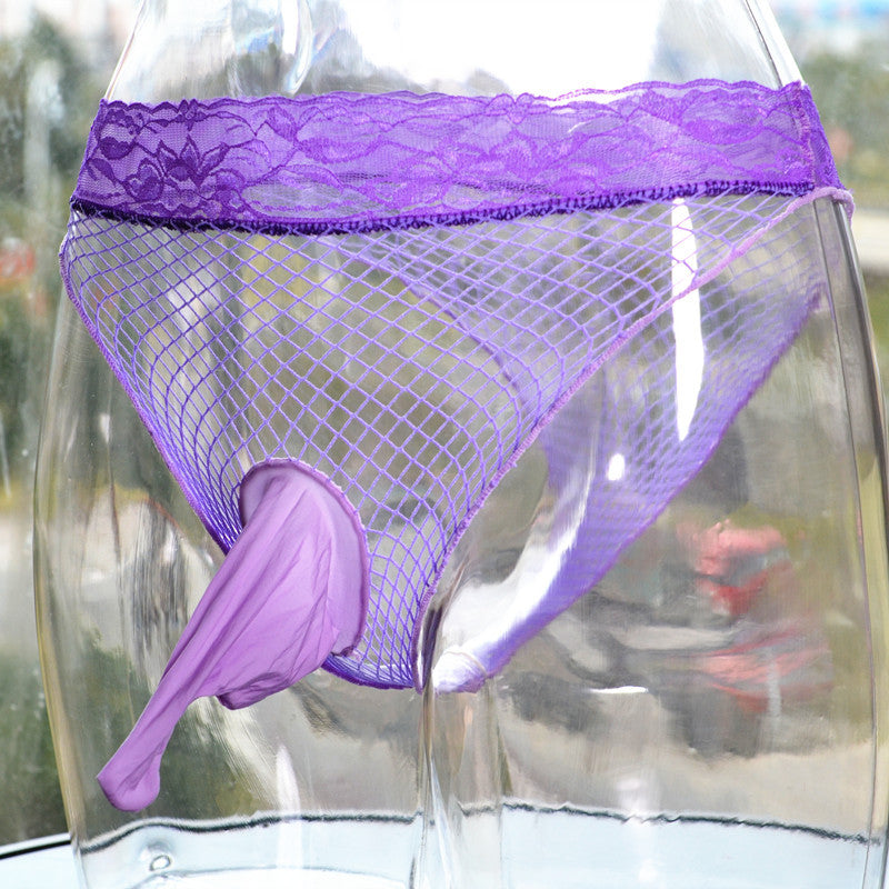 Couple's Underwear Men's Sexy jj Ice Silk Triangle Mesh Panties Hollow Temptation Silky Sexy No-Remove Lace Underwear