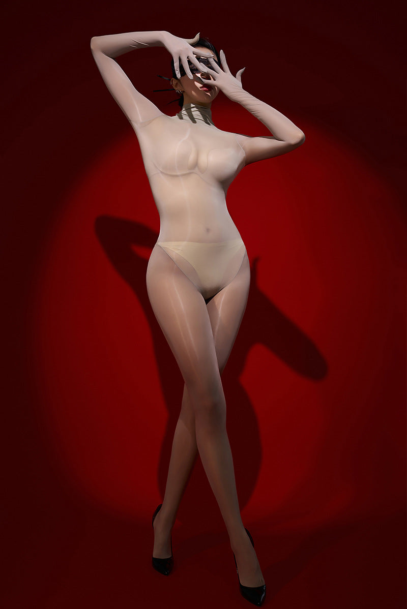 8D Glossy Sexy Stockings One-piece Temptation Seamless Tight-fitting Wrapped Five-finger Stockings Black Silk Full-body One-piece Stockings