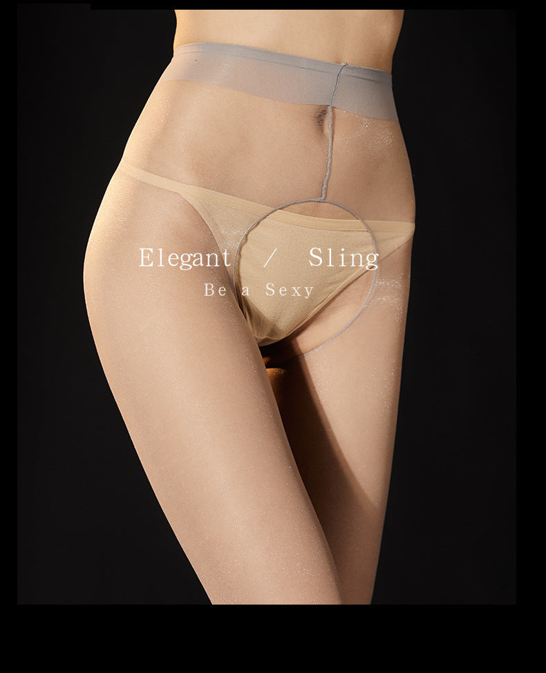 【Cool】Shiny Sexy Base Stockings Shiny Silk Pantyhose White Ultra-thin Fully Transparent Women's Summer Open Crotch Core-spun Silk