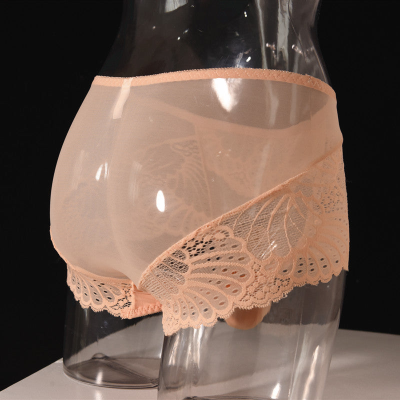 Men's Lace Thong Underwear Fully Transparent Delicate Sexy Fun Plus Size Lace Low Waist Triangle Breathable