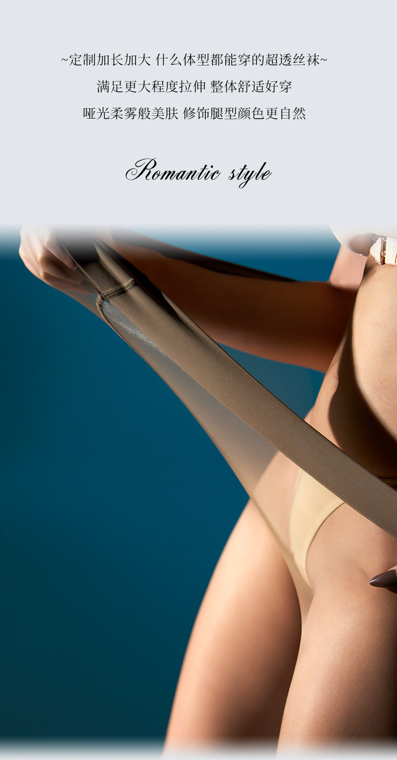 【Capacity】High Density Large Size200Jin Fat MM Black Stockings Silky Invisible Fully Transparent Female Summer U Crotchless Pantyhose